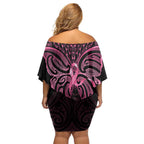 New Zealand Breast Cancer Awareness Off Shoulder Short Dress Maori Butterfly Pink Ribbon Black Version - Aussie Hoodie