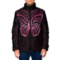 New Zealand Breast Cancer Awareness Padded Jacket Maori Butterfly Pink Ribbon Black Version - Aussie Hoodie