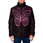 New Zealand Breast Cancer Awareness Padded Jacket Maori Butterfly Pink Ribbon Black Version - Aussie Hoodie