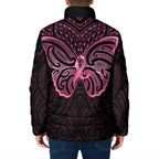 New Zealand Breast Cancer Awareness Padded Jacket Maori Butterfly Pink Ribbon Black Version - Aussie Hoodie