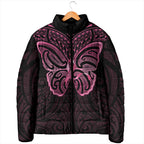 New Zealand Breast Cancer Awareness Padded Jacket Maori Butterfly Pink Ribbon Black Version - Aussie Hoodie