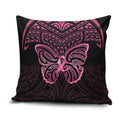 New Zealand Breast Cancer Awareness Pillow Cover Maori Butterfly Pink Ribbon Black Version - Aussie Hoodie