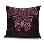 New Zealand Breast Cancer Awareness Pillow Cover Maori Butterfly Pink Ribbon Black Version - Aussie Hoodie