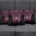 New Zealand Breast Cancer Awareness Pillow Cover Maori Butterfly Pink Ribbon Black Version - Aussie Hoodie