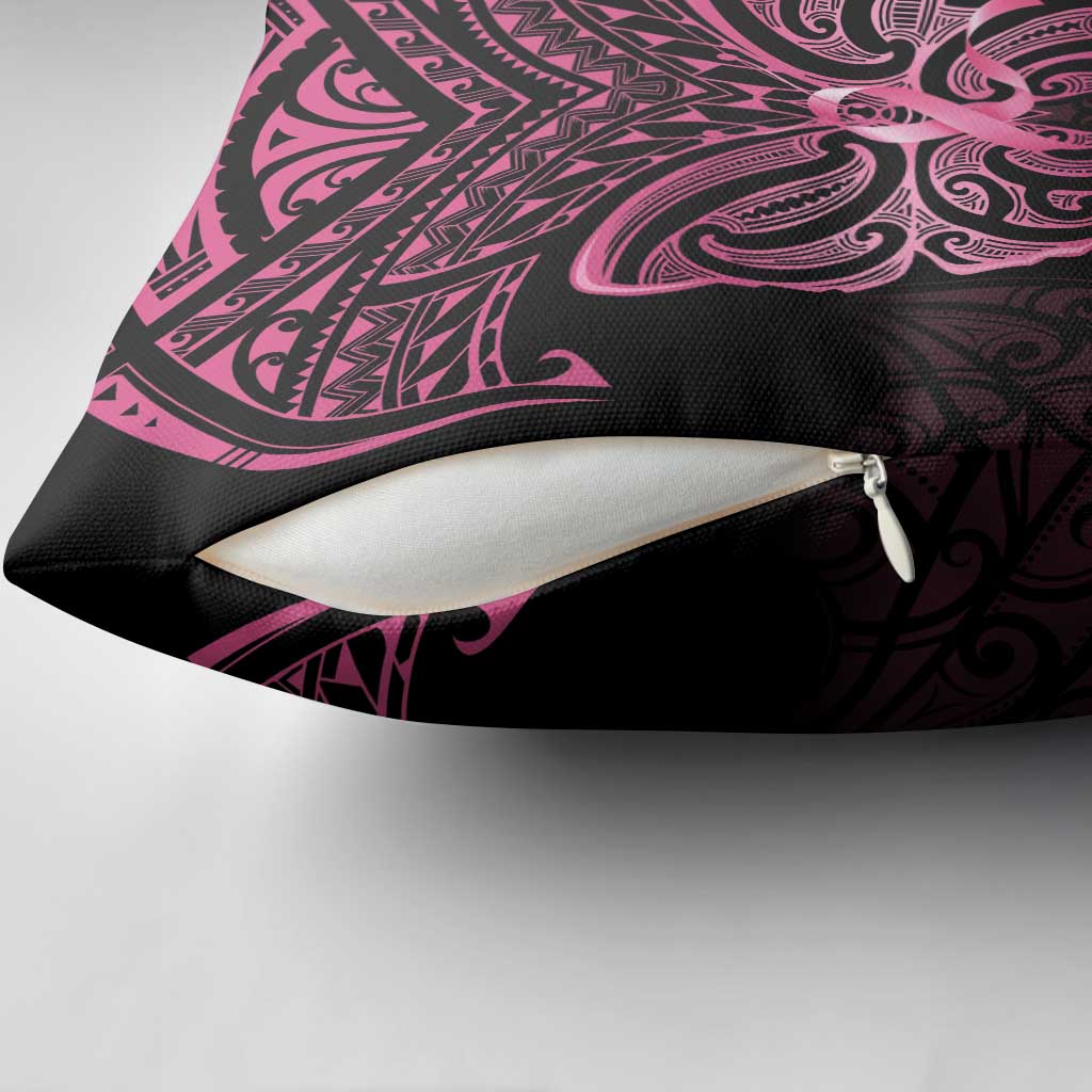 New Zealand Breast Cancer Awareness Pillow Cover Maori Butterfly Pink Ribbon Black Version - Aussie Hoodie