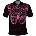 New Zealand Breast Cancer Awareness Polo Shirt Maori Butterfly Pink Ribbon Black Version - Aussie Hoodie