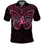 New Zealand Breast Cancer Awareness Polo Shirt Maori Butterfly Pink Ribbon Black Version - Aussie Hoodie
