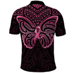 New Zealand Breast Cancer Awareness Polo Shirt Maori Butterfly Pink Ribbon Black Version - Aussie Hoodie