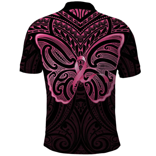 New Zealand Breast Cancer Awareness Polo Shirt Maori Butterfly Pink Ribbon Black Version - Aussie Hoodie