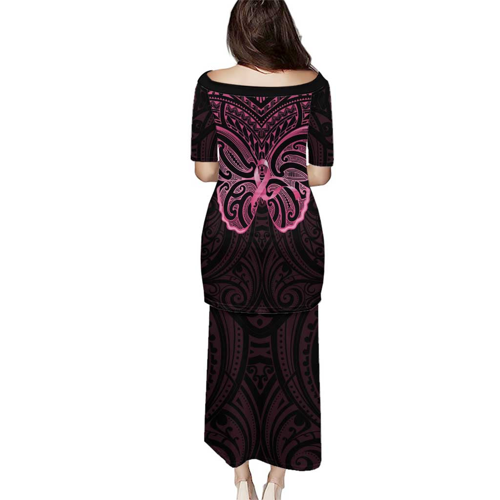 New Zealand Breast Cancer Awareness Puletasi Maori Butterfly Pink Ribbon Black Version - Aussie Hoodie