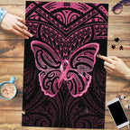 New Zealand Breast Cancer Awareness Puzzle Maori Butterfly Pink Ribbon Black Version - Aussie Hoodie
