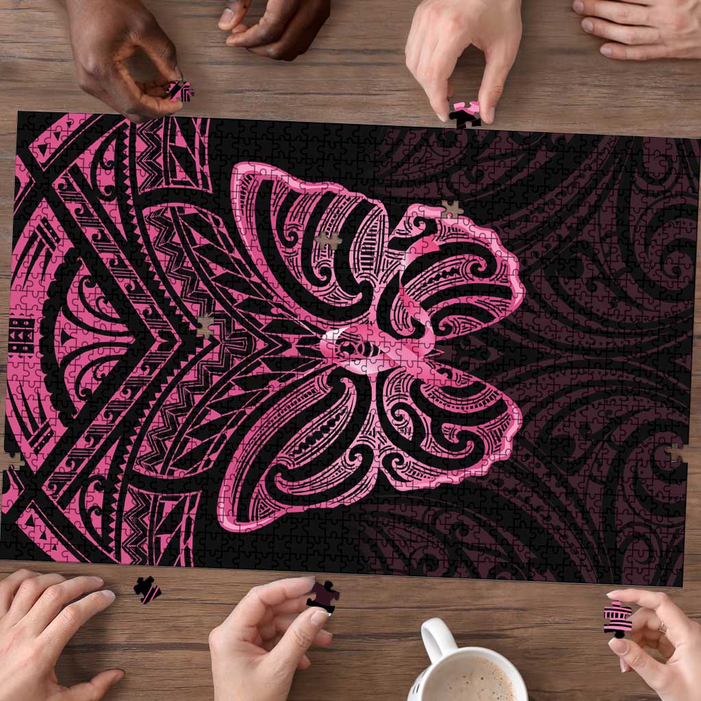 New Zealand Breast Cancer Awareness Puzzle Maori Butterfly Pink Ribbon Black Version - Aussie Hoodie