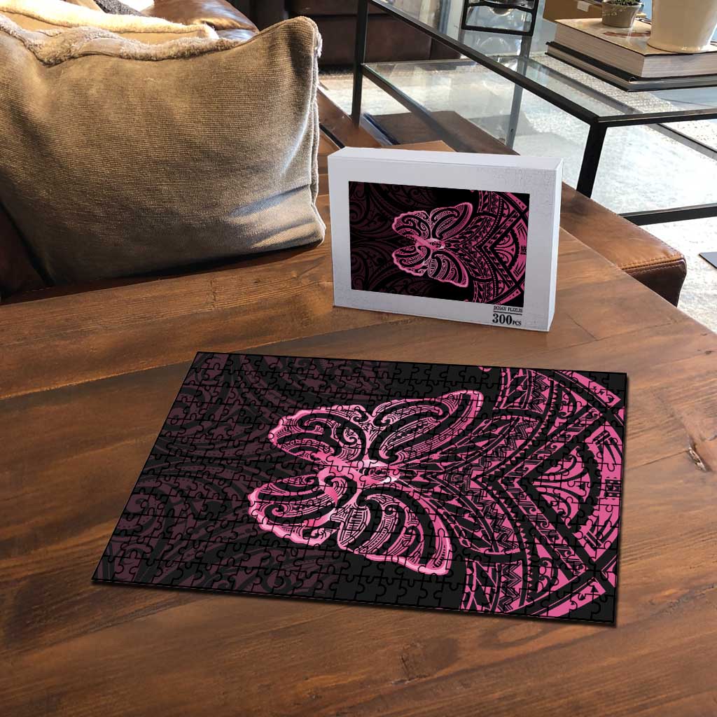 New Zealand Breast Cancer Awareness Puzzle Maori Butterfly Pink Ribbon Black Version - Aussie Hoodie