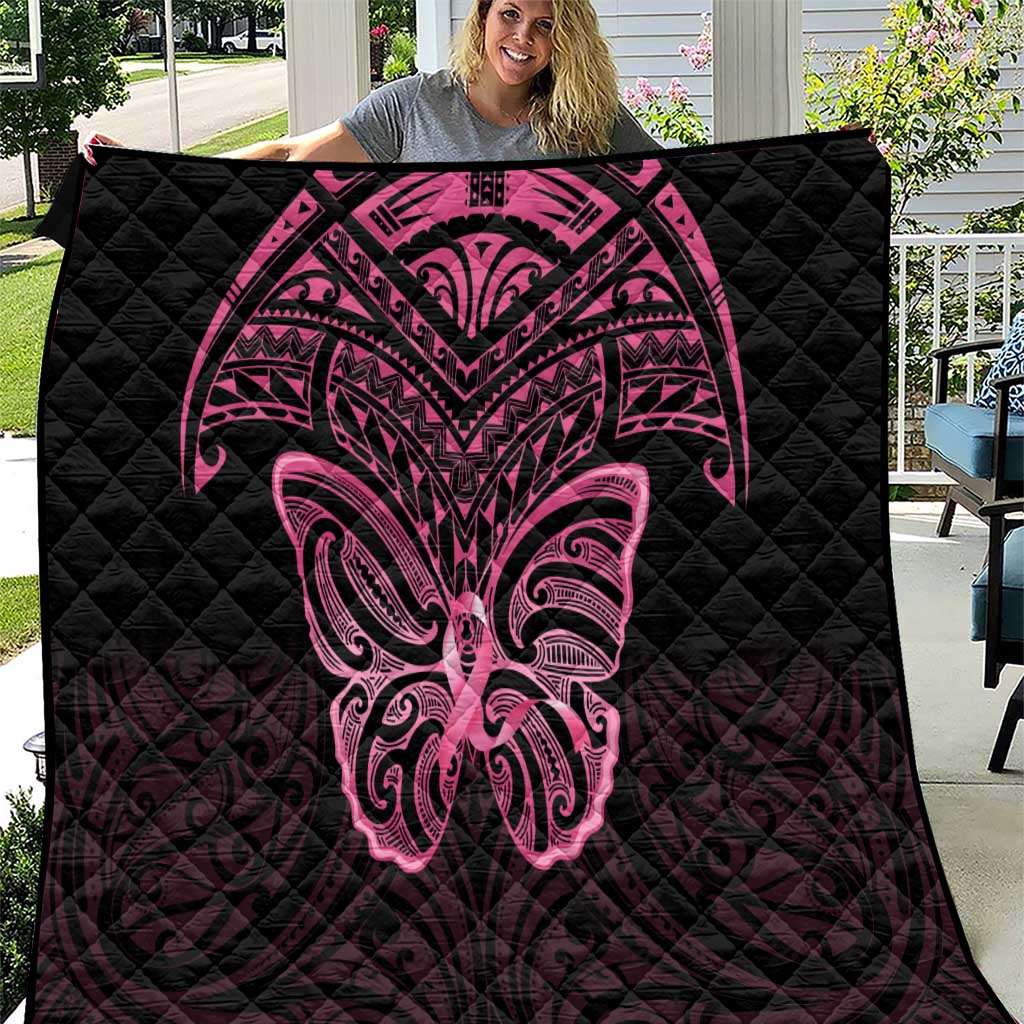 New Zealand Breast Cancer Awareness Quilt Maori Butterfly Pink Ribbon Black Version - Aussie Hoodie