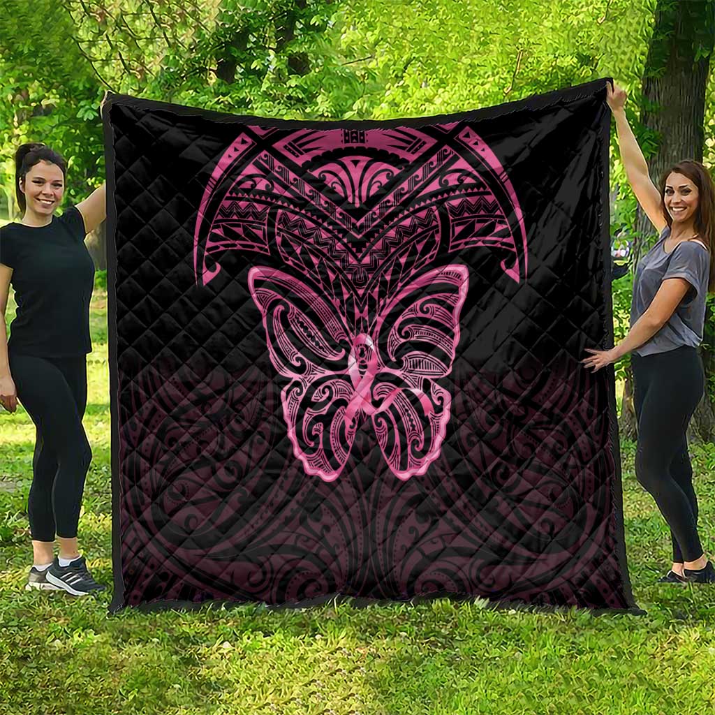 New Zealand Breast Cancer Awareness Quilt Maori Butterfly Pink Ribbon Black Version - Aussie Hoodie