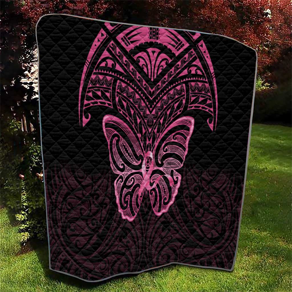 New Zealand Breast Cancer Awareness Quilt Maori Butterfly Pink Ribbon Black Version - Aussie Hoodie