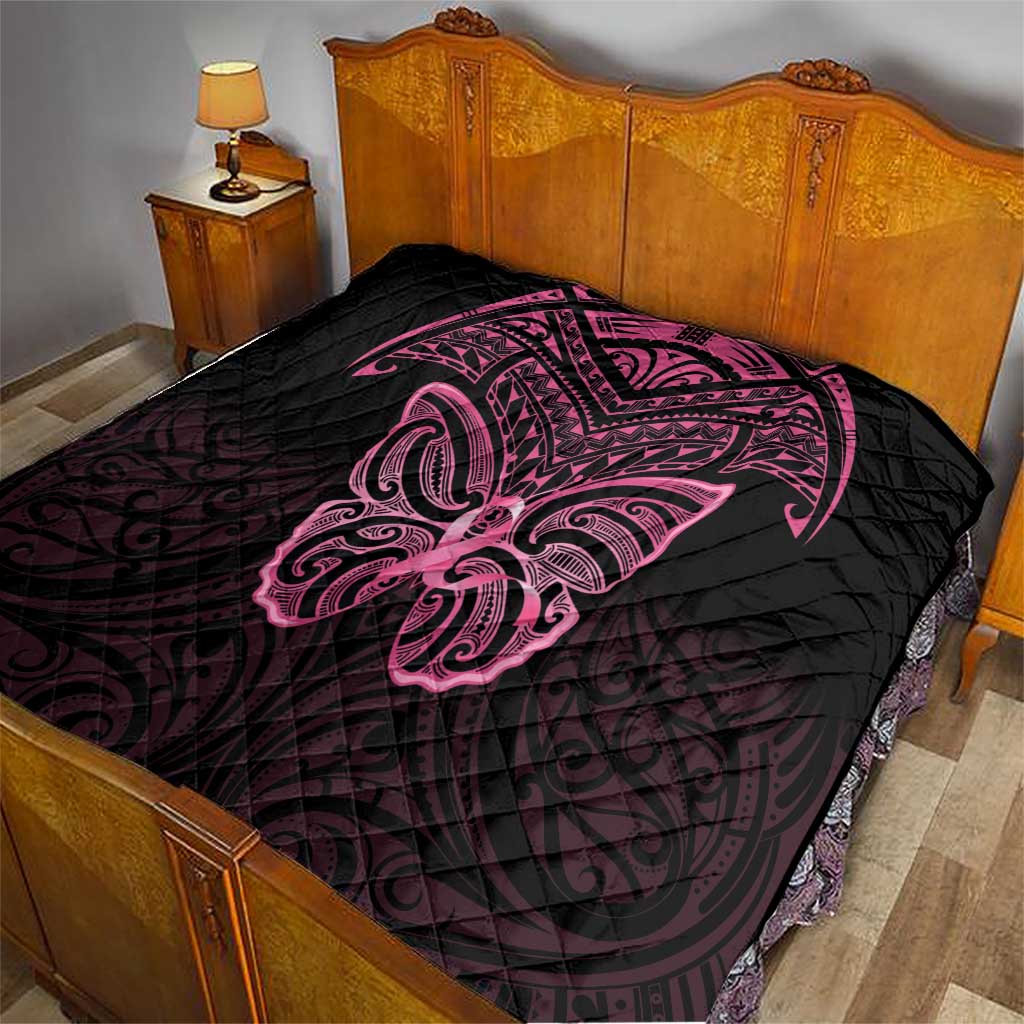 New Zealand Breast Cancer Awareness Quilt Maori Butterfly Pink Ribbon Black Version - Aussie Hoodie