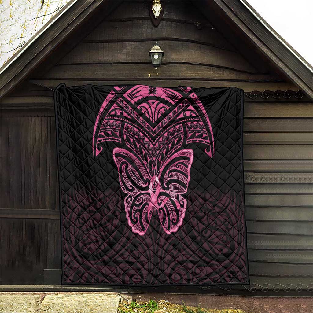 New Zealand Breast Cancer Awareness Quilt Maori Butterfly Pink Ribbon Black Version - Aussie Hoodie