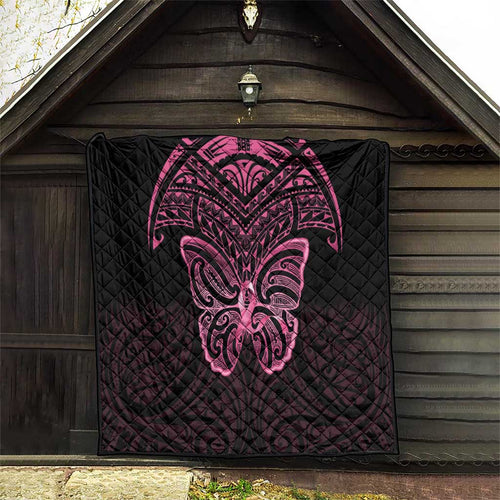 New Zealand Breast Cancer Awareness Quilt Maori Butterfly Pink Ribbon Black Version - Aussie Hoodie