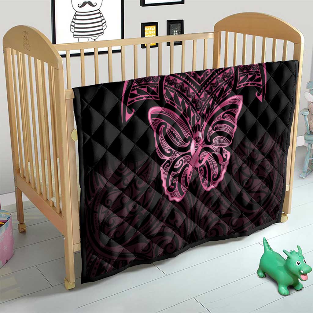 New Zealand Breast Cancer Awareness Quilt Maori Butterfly Pink Ribbon Black Version - Aussie Hoodie