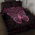 New Zealand Breast Cancer Awareness Quilt Bed Set Maori Butterfly Pink Ribbon Black Version - Aussie Hoodie