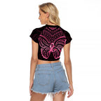 New Zealand Breast Cancer Awareness Raglan Cropped T Shirt Maori Butterfly Pink Ribbon Black Version - Aussie Hoodie