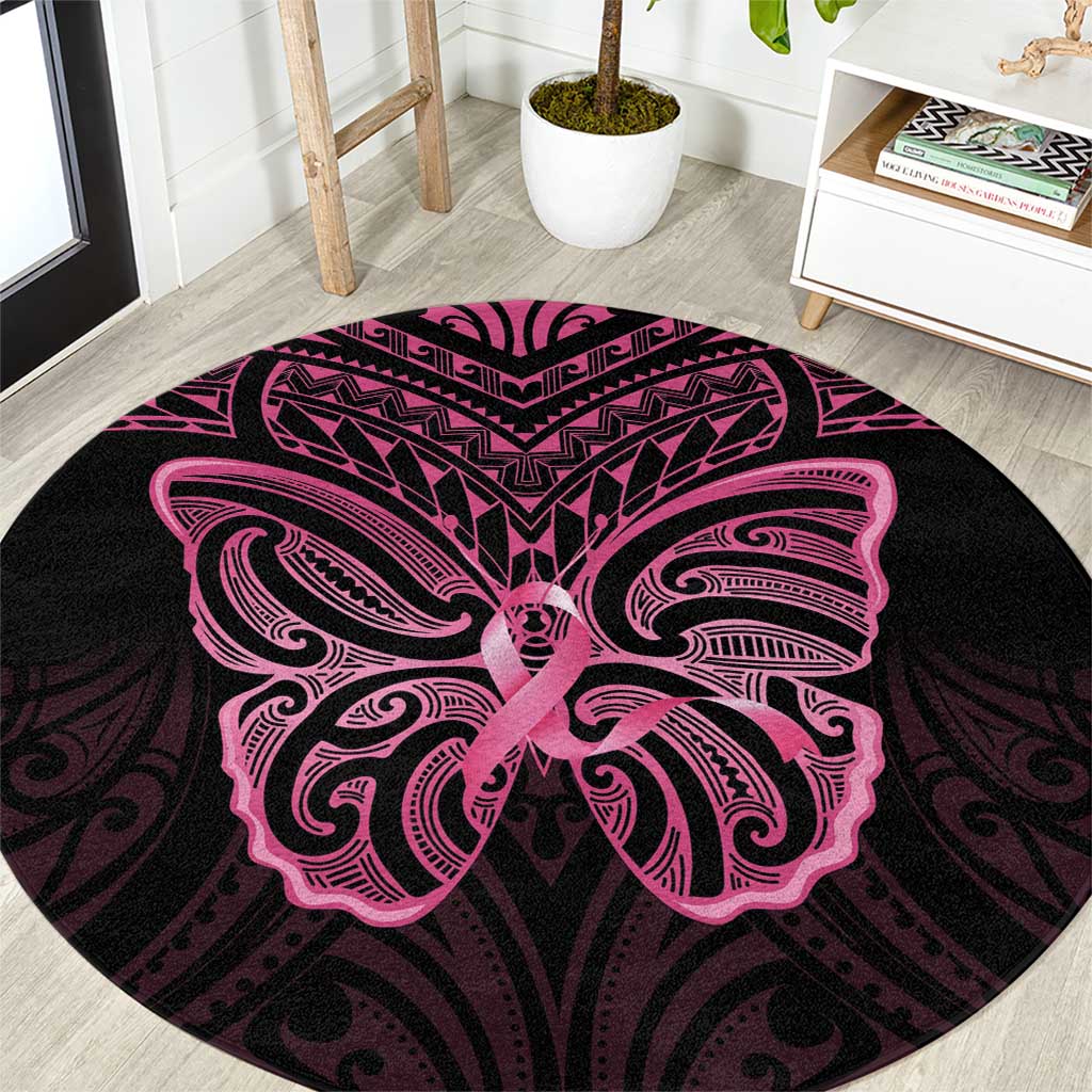 New Zealand Breast Cancer Awareness Round Carpet Maori Butterfly Pink Ribbon Black Version - Aussie Hoodie