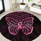 New Zealand Breast Cancer Awareness Round Carpet Maori Butterfly Pink Ribbon Black Version - Aussie Hoodie