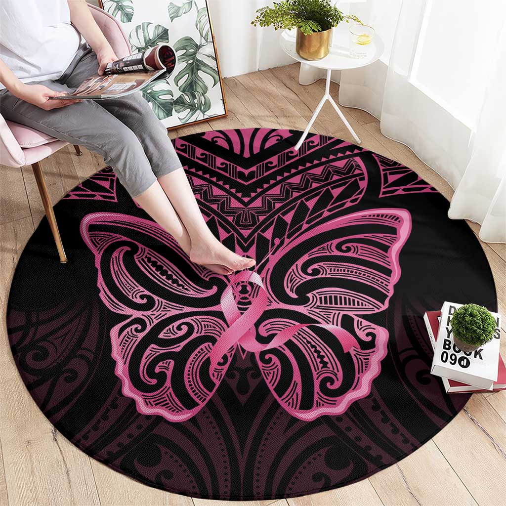 New Zealand Breast Cancer Awareness Round Carpet Maori Butterfly Pink Ribbon Black Version - Aussie Hoodie