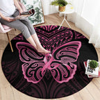 New Zealand Breast Cancer Awareness Round Carpet Maori Butterfly Pink Ribbon Black Version - Aussie Hoodie