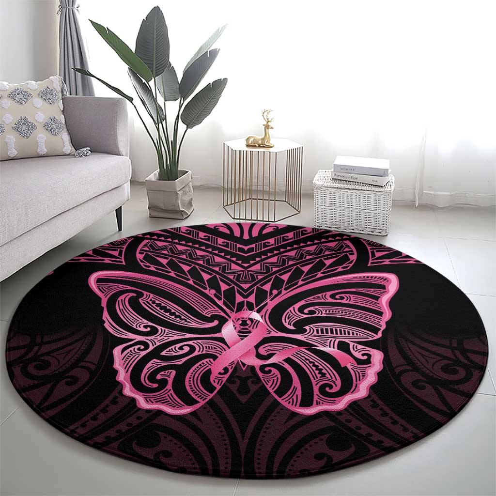 New Zealand Breast Cancer Awareness Round Carpet Maori Butterfly Pink Ribbon Black Version - Aussie Hoodie
