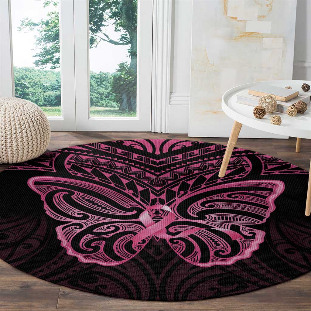 New Zealand Breast Cancer Awareness Round Carpet Maori Butterfly Pink Ribbon Black Version - Aussie Hoodie