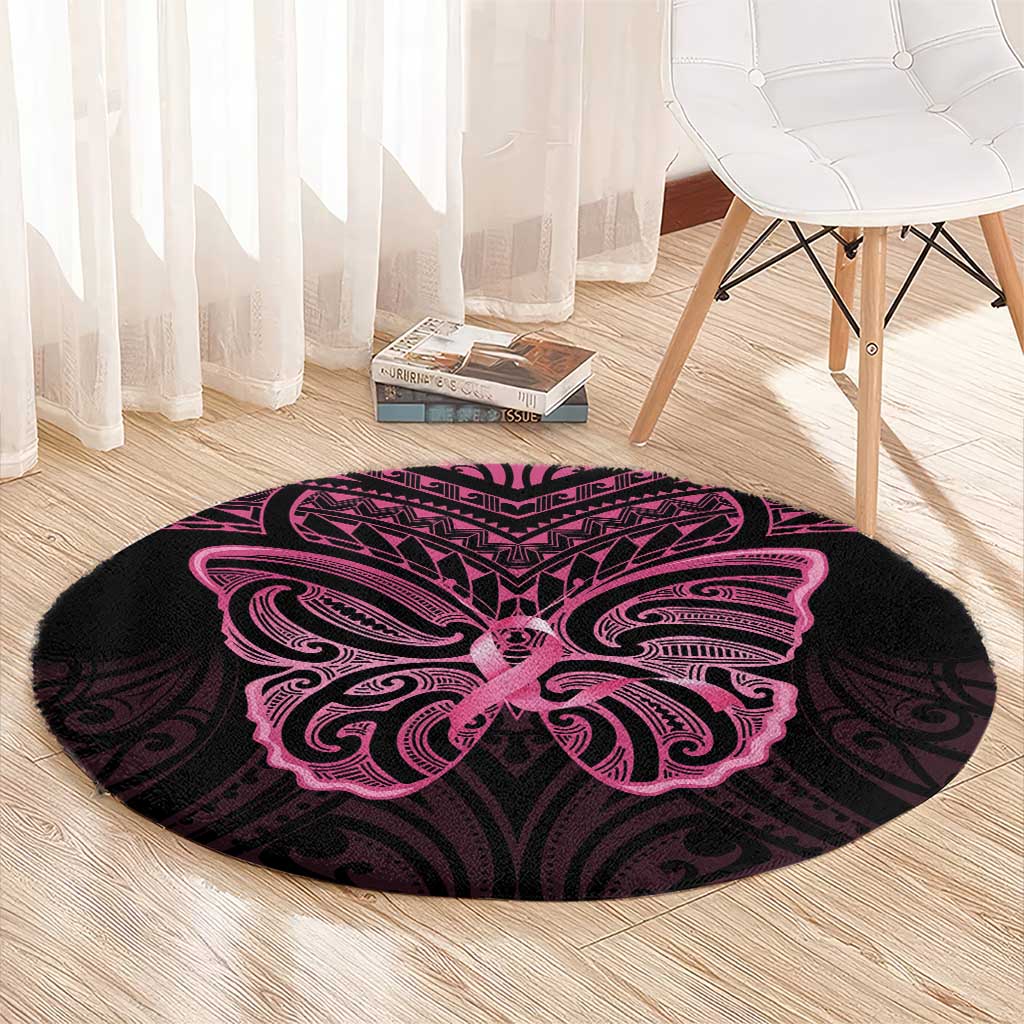 New Zealand Breast Cancer Awareness Round Carpet Maori Butterfly Pink Ribbon Black Version - Aussie Hoodie