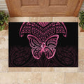 New Zealand Breast Cancer Awareness Rubber Doormat Maori Butterfly Pink Ribbon Black Version - Aussie Hoodie
