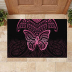 New Zealand Breast Cancer Awareness Rubber Doormat Maori Butterfly Pink Ribbon Black Version - Aussie Hoodie