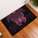 New Zealand Breast Cancer Awareness Rubber Doormat Maori Butterfly Pink Ribbon Black Version - Aussie Hoodie
