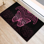 New Zealand Breast Cancer Awareness Rubber Doormat Maori Butterfly Pink Ribbon Black Version - Aussie Hoodie