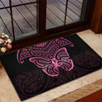 New Zealand Breast Cancer Awareness Rubber Doormat Maori Butterfly Pink Ribbon Black Version - Aussie Hoodie