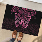 New Zealand Breast Cancer Awareness Rubber Doormat Maori Butterfly Pink Ribbon Black Version - Aussie Hoodie