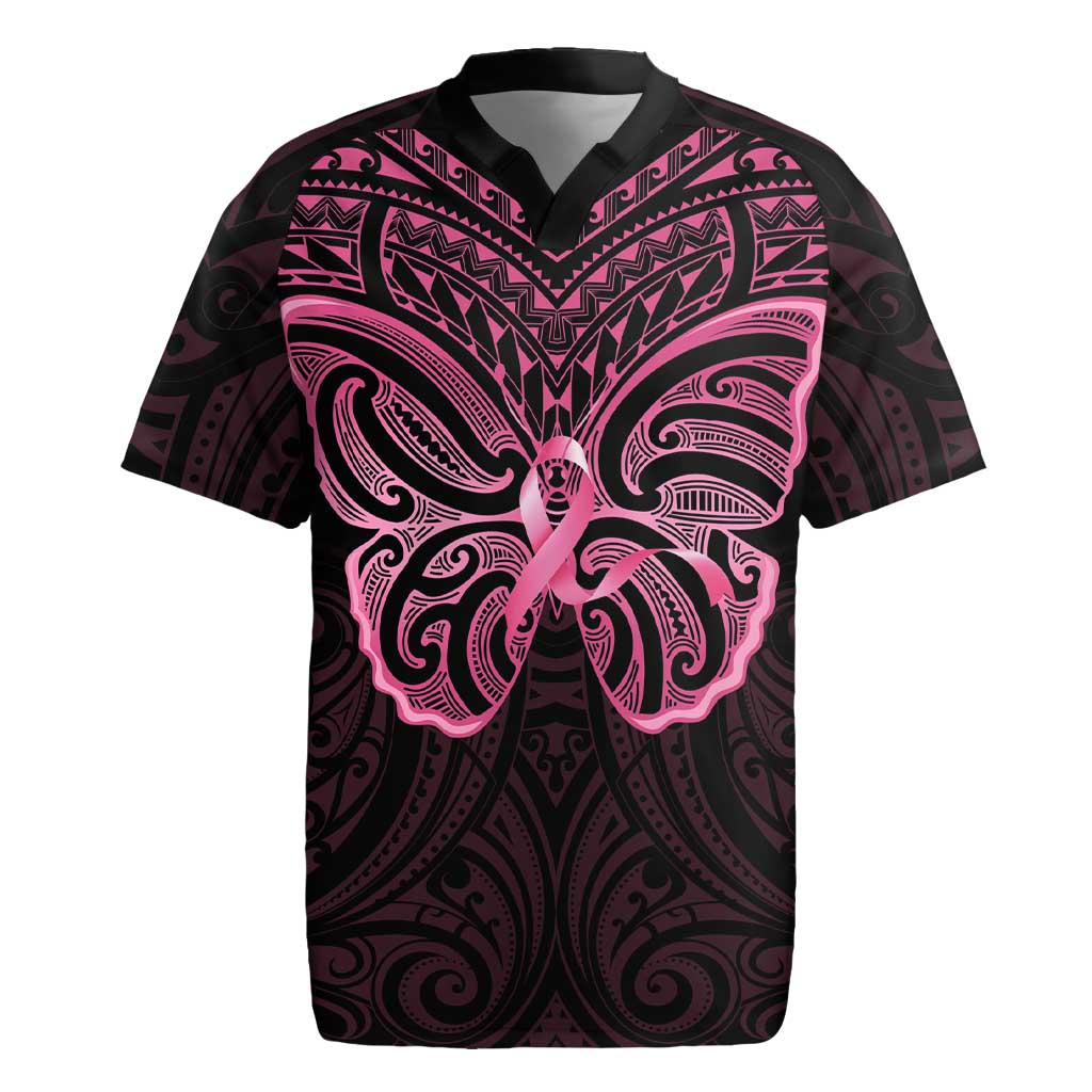 New Zealand Breast Cancer Awareness Rugby Jersey Maori Butterfly Pink Ribbon Black Version - Aussie Hoodie