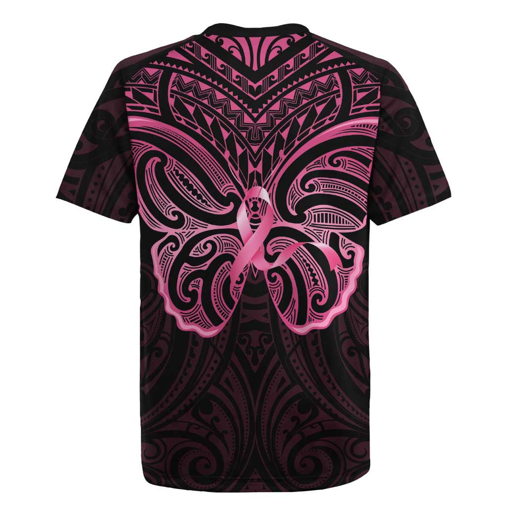 New Zealand Breast Cancer Awareness Rugby Jersey Maori Butterfly Pink Ribbon Black Version - Aussie Hoodie