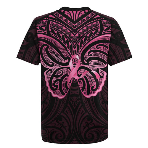 New Zealand Breast Cancer Awareness Rugby Jersey Maori Butterfly Pink Ribbon Black Version - Aussie Hoodie