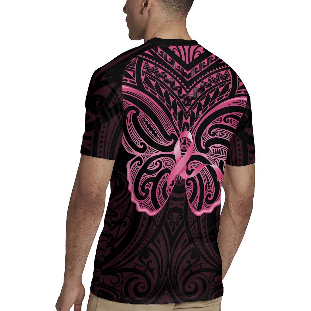 New Zealand Breast Cancer Awareness Rugby Jersey Maori Butterfly Pink Ribbon Black Version - Aussie Hoodie