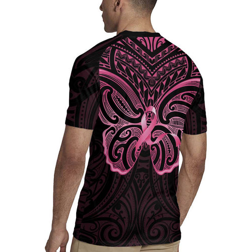 New Zealand Breast Cancer Awareness Rugby Jersey Maori Butterfly Pink Ribbon Black Version - Aussie Hoodie