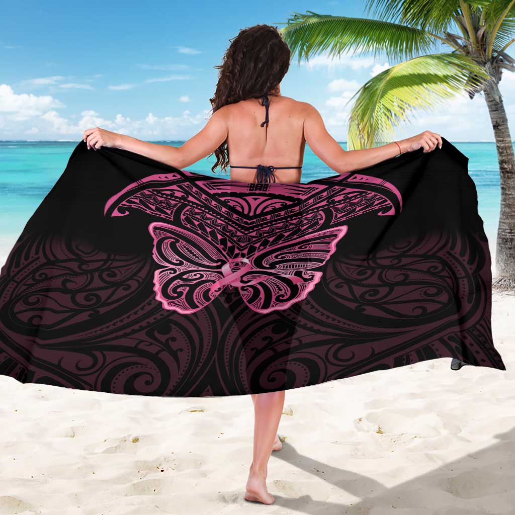 New Zealand Breast Cancer Awareness Sarong Maori Butterfly Pink Ribbon Black Version - Aussie Hoodie
