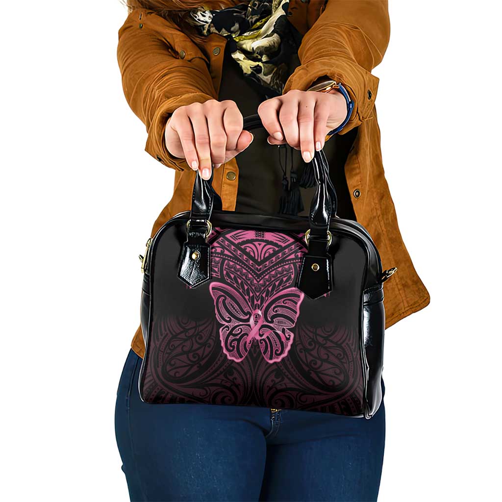 New Zealand Breast Cancer Awareness Shoulder Handbag Maori Butterfly Pink Ribbon Black Version - Aussie Hoodie