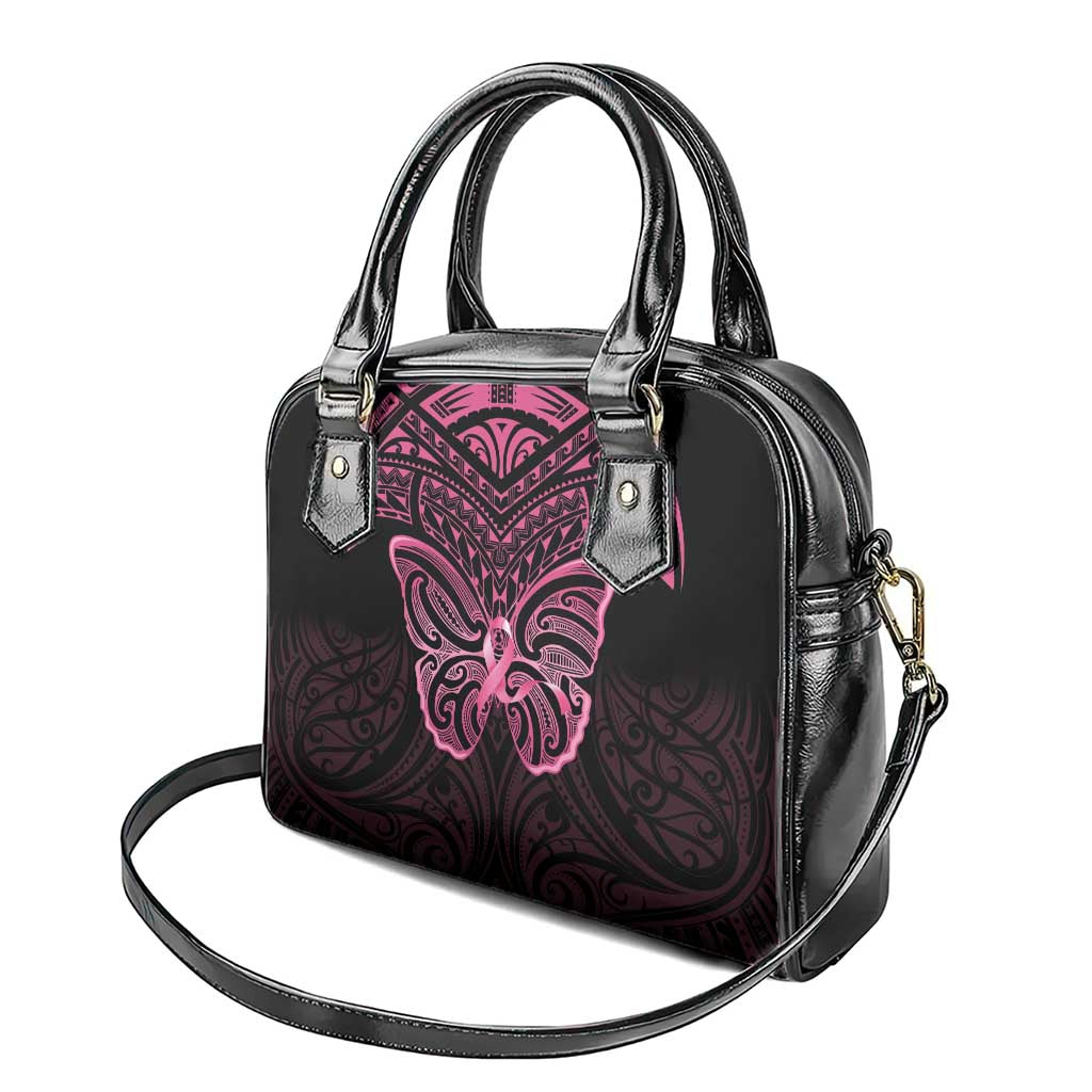 New Zealand Breast Cancer Awareness Shoulder Handbag Maori Butterfly Pink Ribbon Black Version - Aussie Hoodie