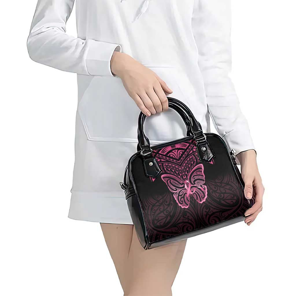 New Zealand Breast Cancer Awareness Shoulder Handbag Maori Butterfly Pink Ribbon Black Version - Aussie Hoodie