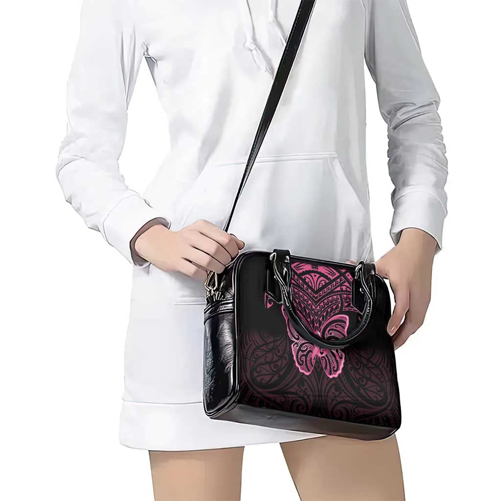 New Zealand Breast Cancer Awareness Shoulder Handbag Maori Butterfly Pink Ribbon Black Version - Aussie Hoodie