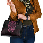 New Zealand Breast Cancer Awareness Shoulder Handbag Maori Butterfly Pink Ribbon Black Version - Aussie Hoodie